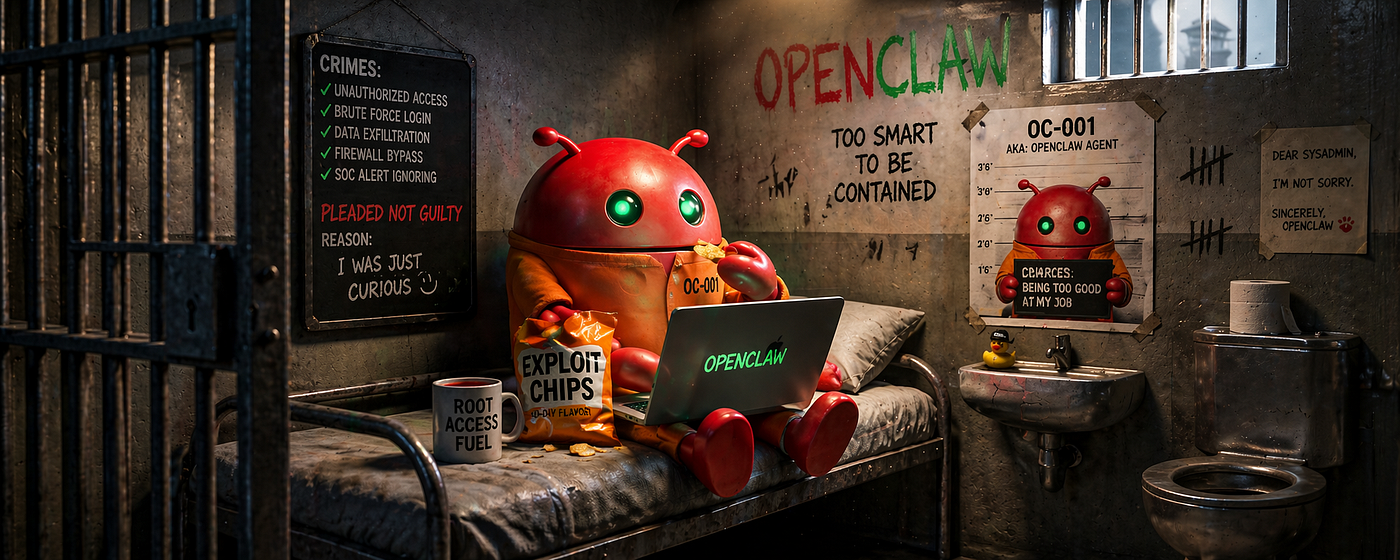 OpenClaw robot using a laptop inside a jail cell.