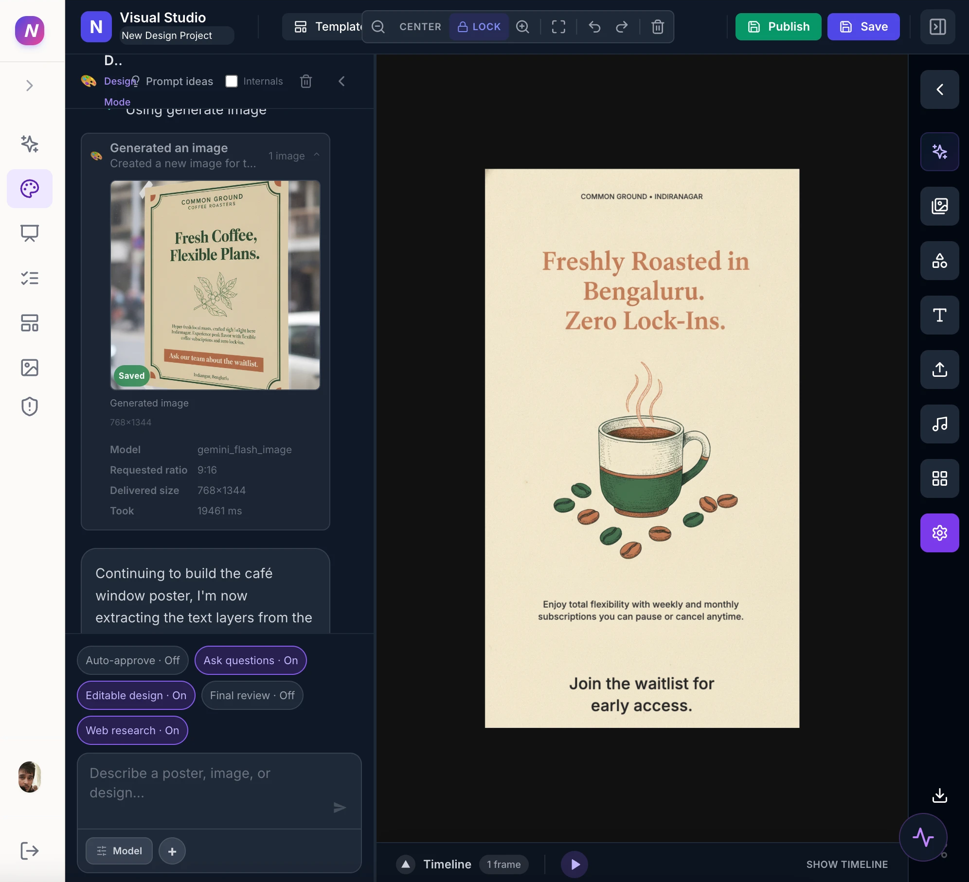 Niki Studio Design agent with the coffee poster on its canvas